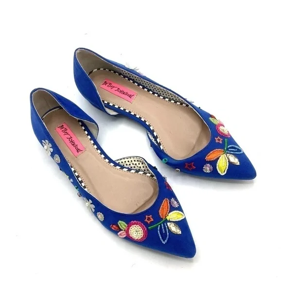 Betsey Johnson  Cypress Blue Beaded‎ Embellished Flats Size 6.5 - Picture 4 of 16